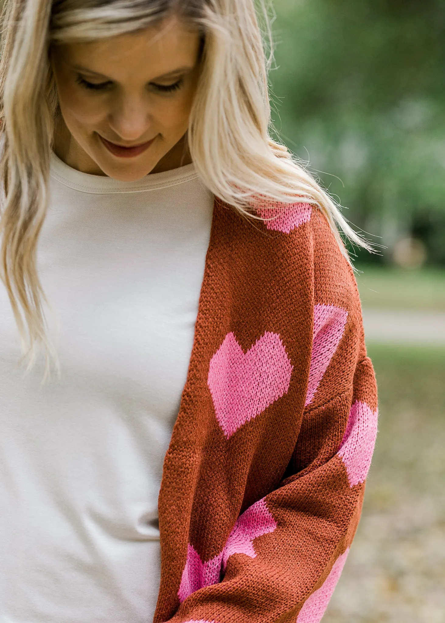 X On My Heart Rust and Pink Cardigan