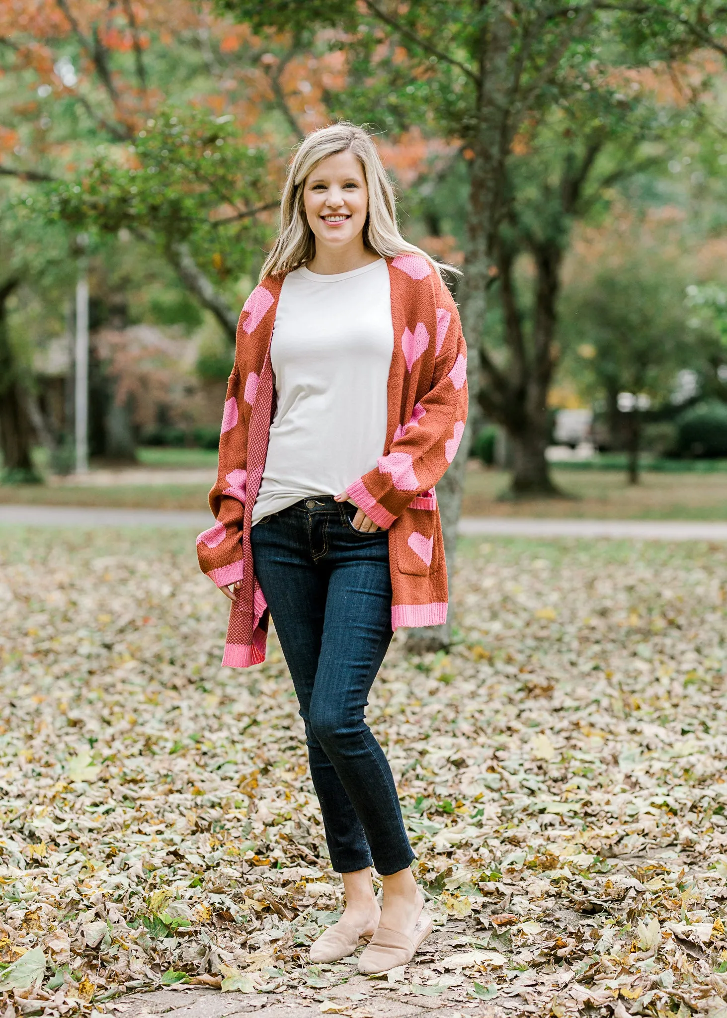 X On My Heart Rust and Pink Cardigan