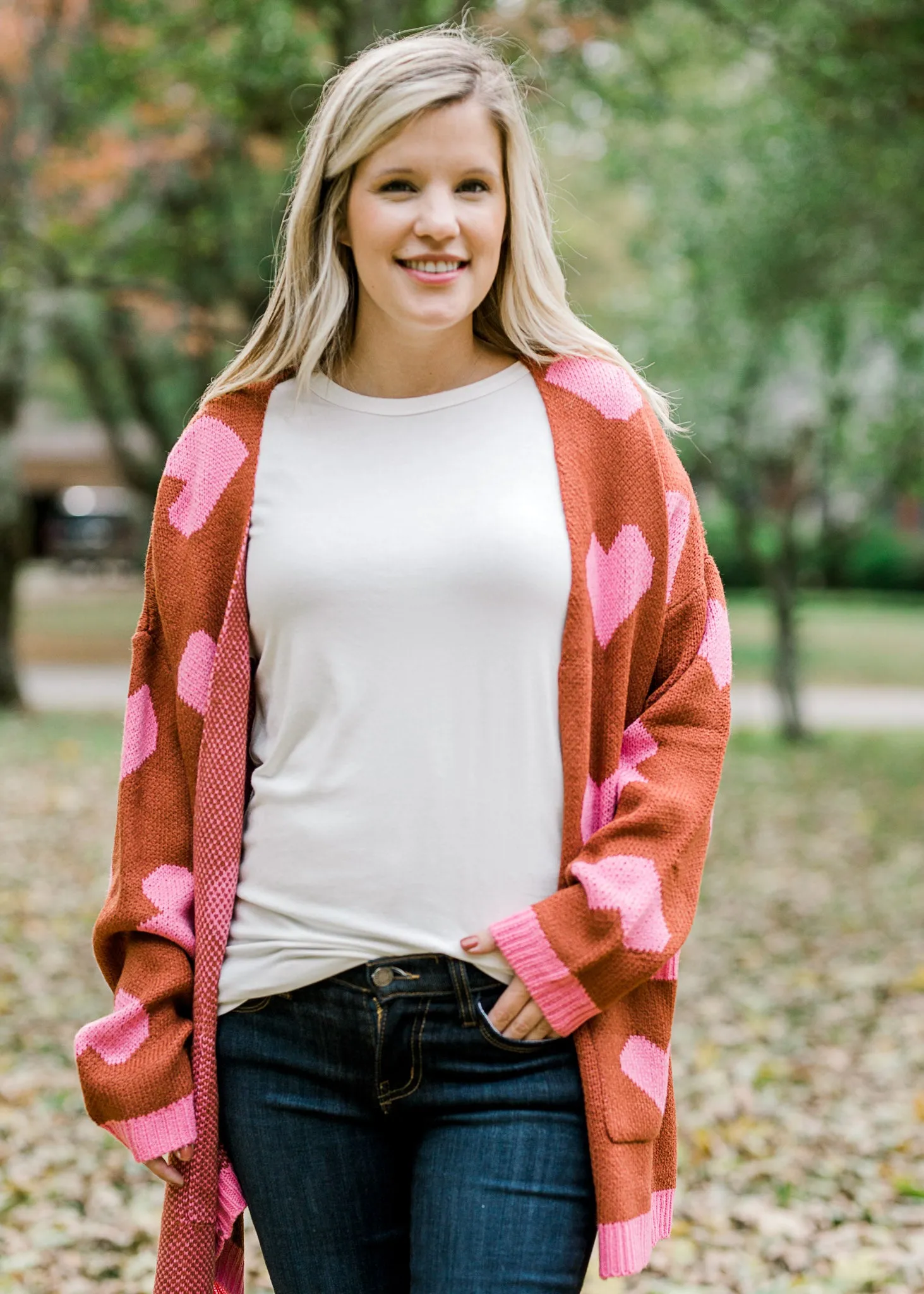 X On My Heart Rust and Pink Cardigan