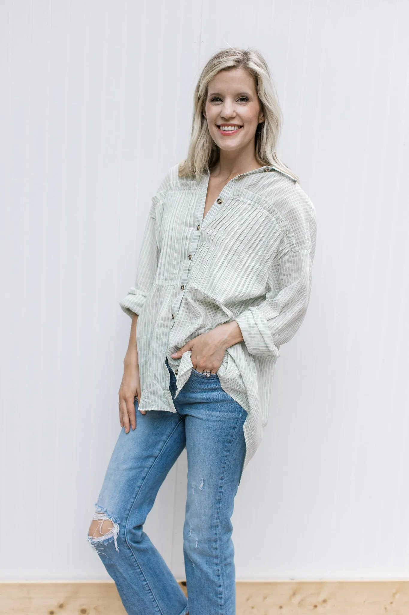 XZ Green Pinstripe Top