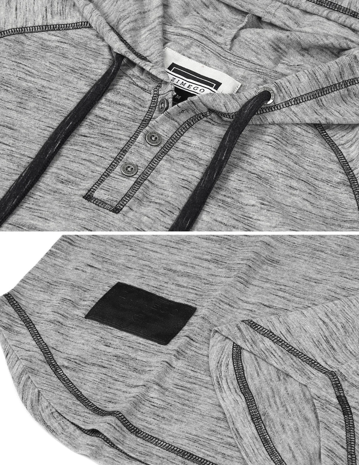 ZIMEGO Men's Short Sleeve Raglan Henley Hoodie Round Bottom Semi Longline T-Shirt