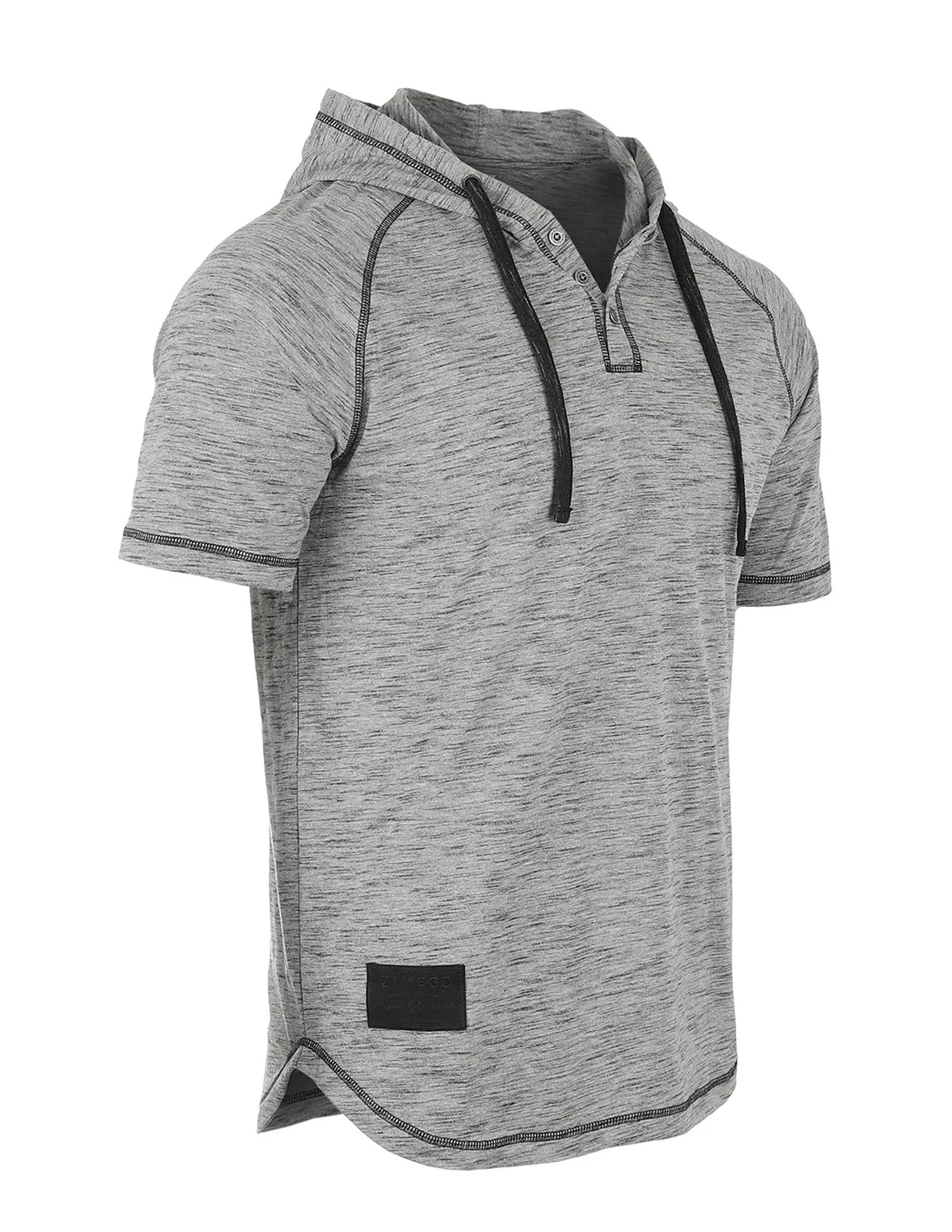 ZIMEGO Men's Short Sleeve Raglan Henley Hoodie Round Bottom Semi Longline T-Shirt