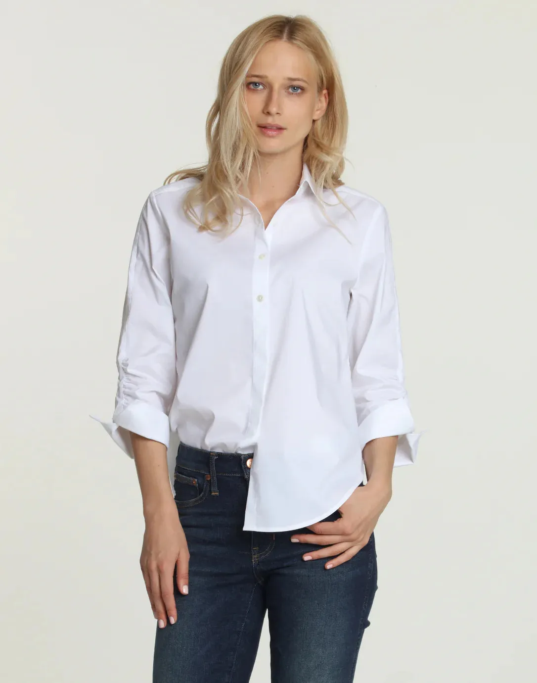 ZOEY 3/4 SLEEVE RUCHED SLEEVE SHIRT